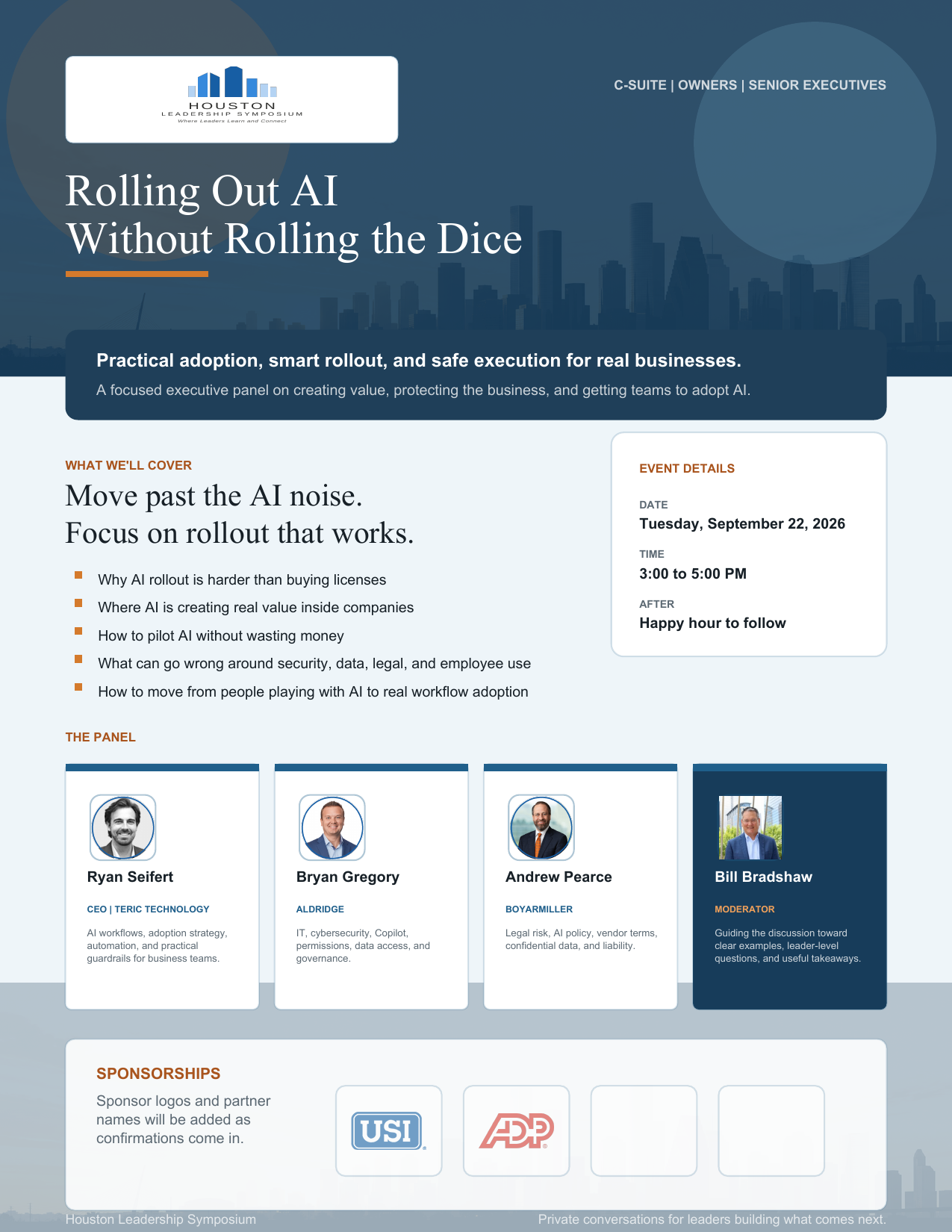 Houston Leadership Symposium AI event flyer